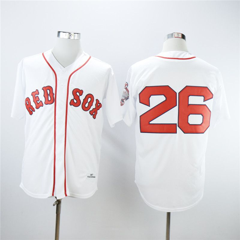 Men Boston Red Sox #26 Boggs White Throwback MLB Jerseys->boston red sox->MLB Jersey